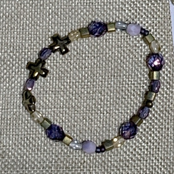 Regal 3 Cross Bracelet Purple Amethyst February Birthstone Religious Beaded - Picture 10 of 16